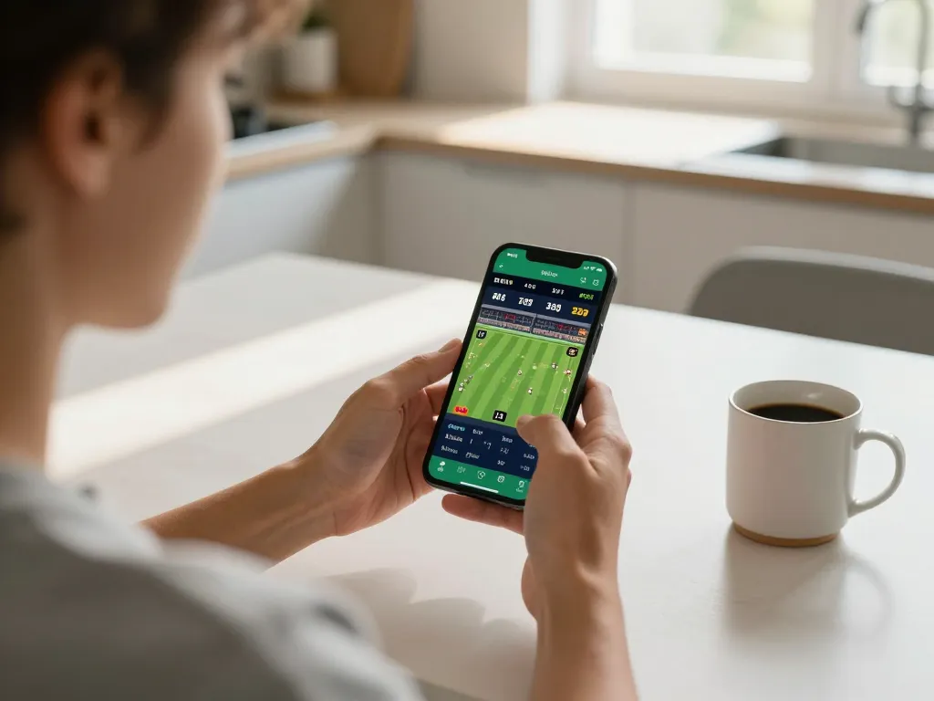 Engaging in thrilling sports betting through link da88 on mobile device at home, showcasing convenience