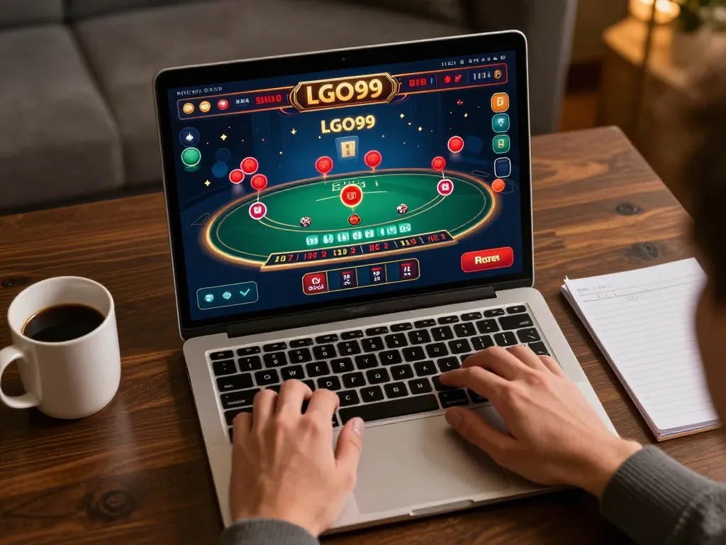 LGO99 player engaged in strategic online blackjack from a cozy home setup.