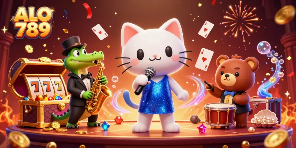 Experience ALO 789 online casino action with immersive 3D characters and vibrant gaming elements.