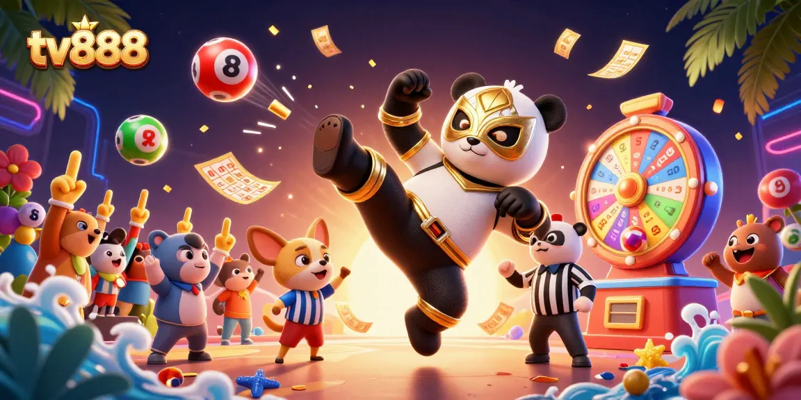 Experience thrilling gameplay at tv888 with a 3D panda wrestler, lottery elements, and dynamic energy.