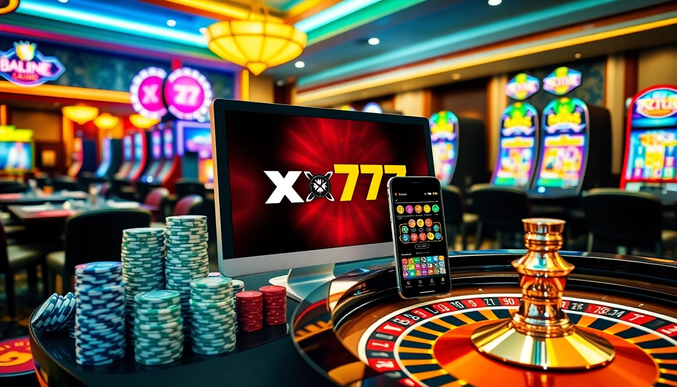 X777 engaging online casino experience showcasing vibrant gaming interface with roulette wheel and poker chips.