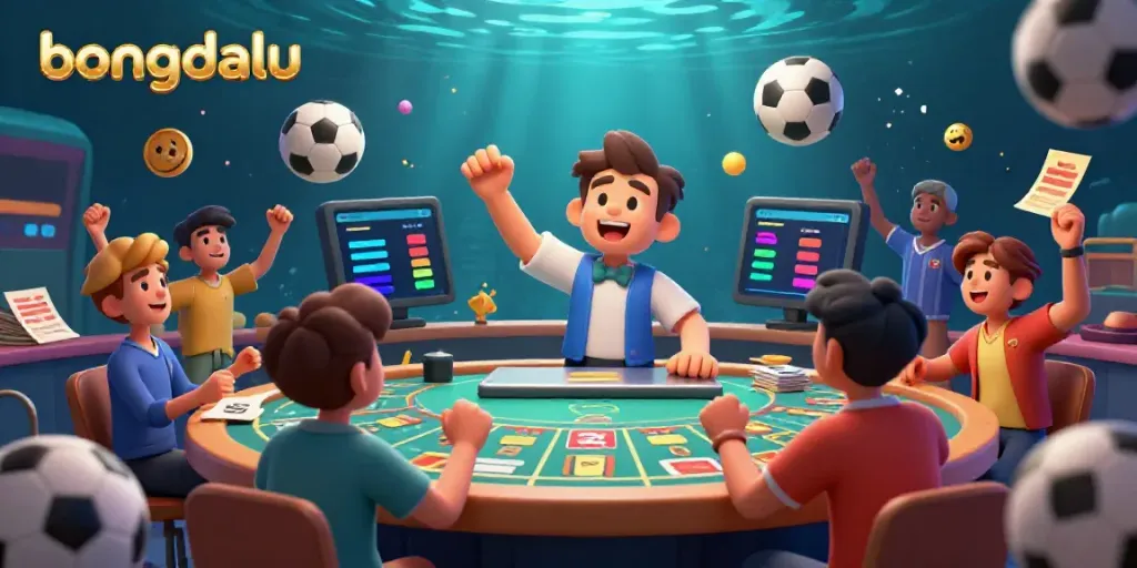 Experience real-time sports betting excitement with Bongdalu's lively platform featuring betting slips and trophies.