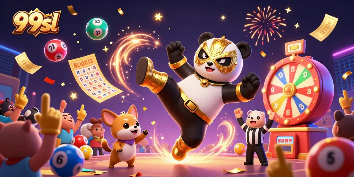Experience thrilling gameplay with 99sl featuring a panda wrestler and excited spectators.