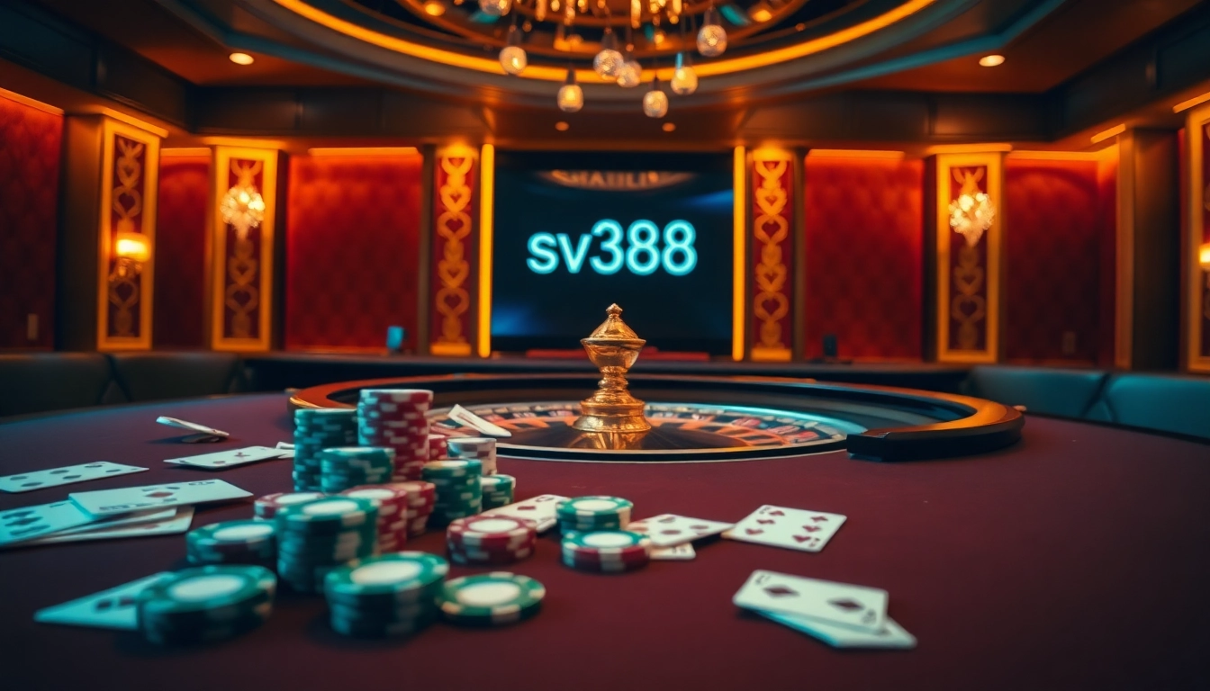 sv388 online gambling scene with poker chips and cards on a casino table