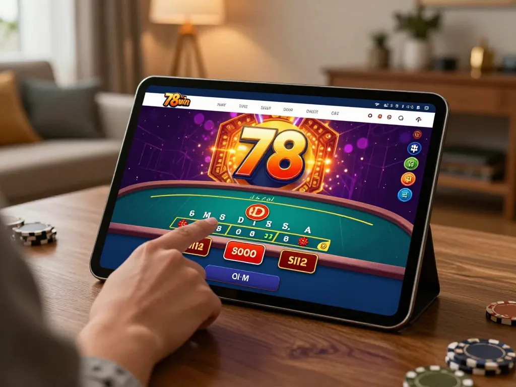 Engaging with the 78win app for live blackjack betting, cozy home atmosphere encapsulated.