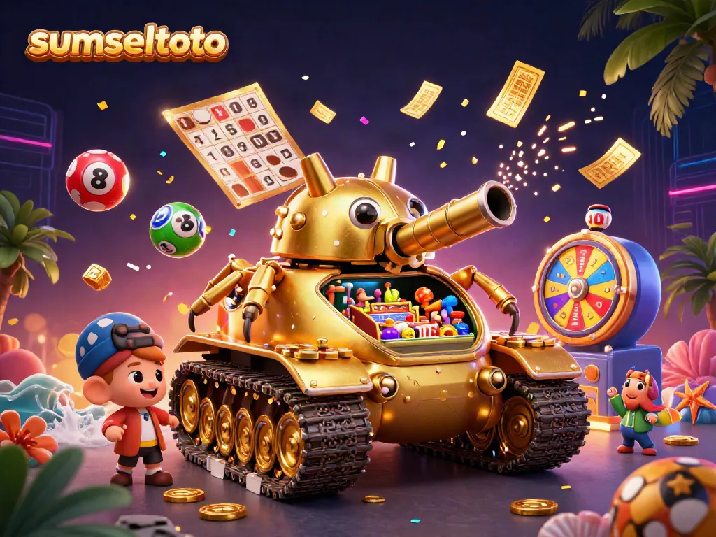 Engage with the colorful sumseltoto lottery experience featuring dynamic casino elements and vibrant decorations.