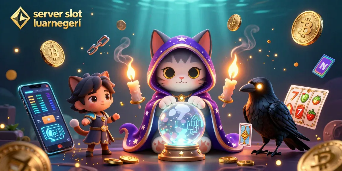 Spin to win on server slot luar negeri with a mystical cat and glowing tarot elements.