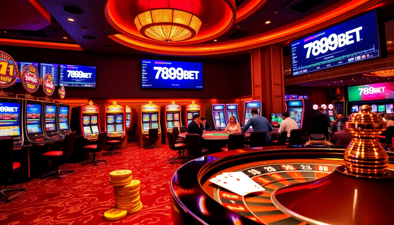 Experience thrilling action at 789BET casino with vibrant slot machines and poker tables.