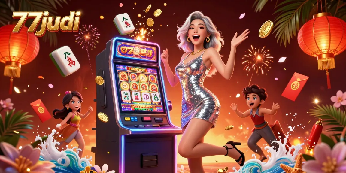 Experience the excitement of 77judi's online slot machine with virtual jackpots and vibrant lights.