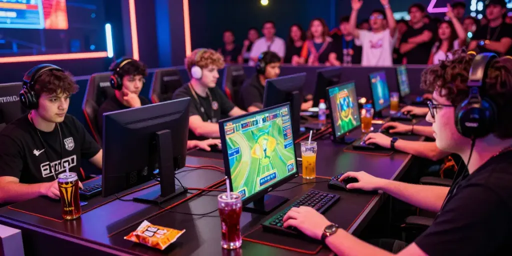Exciting F168 online gaming tournament atmosphere with diverse players and vibrant graphics.