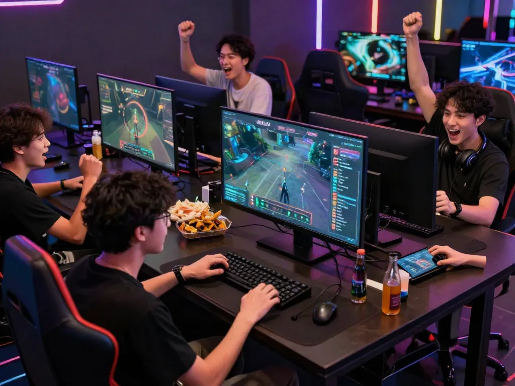 The excitement of c168 gaming community at a lively event with gamers cheering.