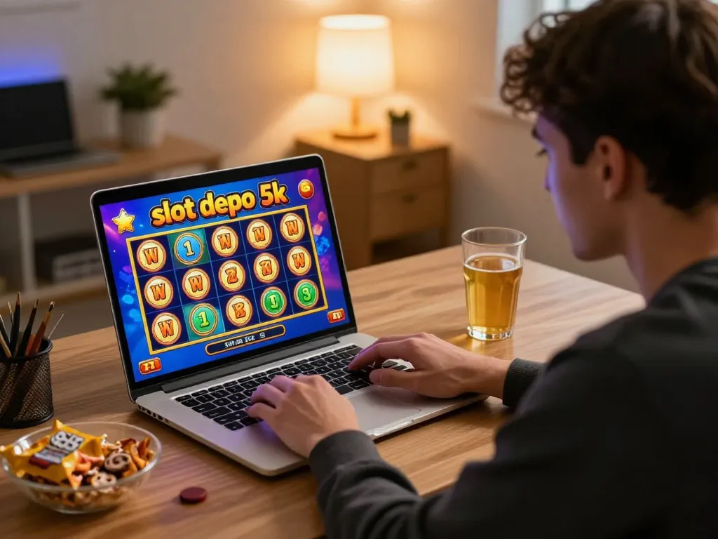 Experience the thrill of slot depo 5k gameplay on a laptop during an exciting online session.