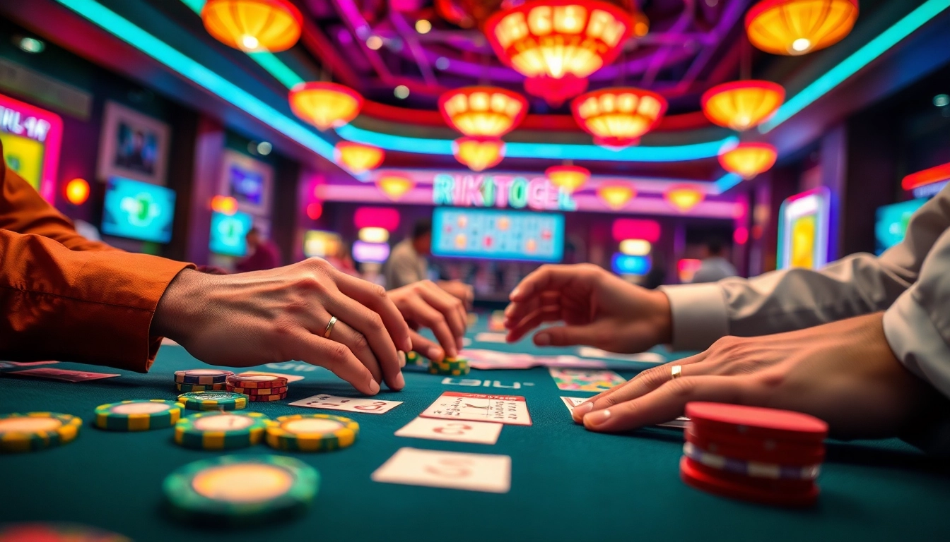 Rikitogel game table with vibrant chips and cards bringing excitement to players.