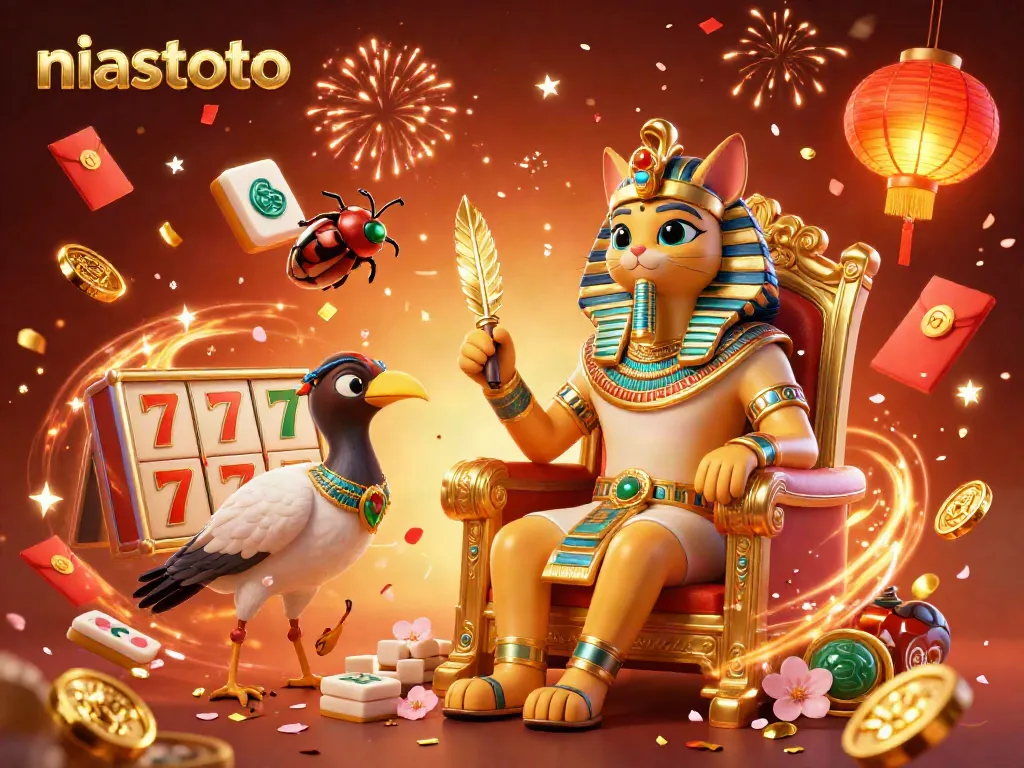Experience thrilling gameplay with niastoto, featuring vibrant slot reels and Egyptian-themed characters.