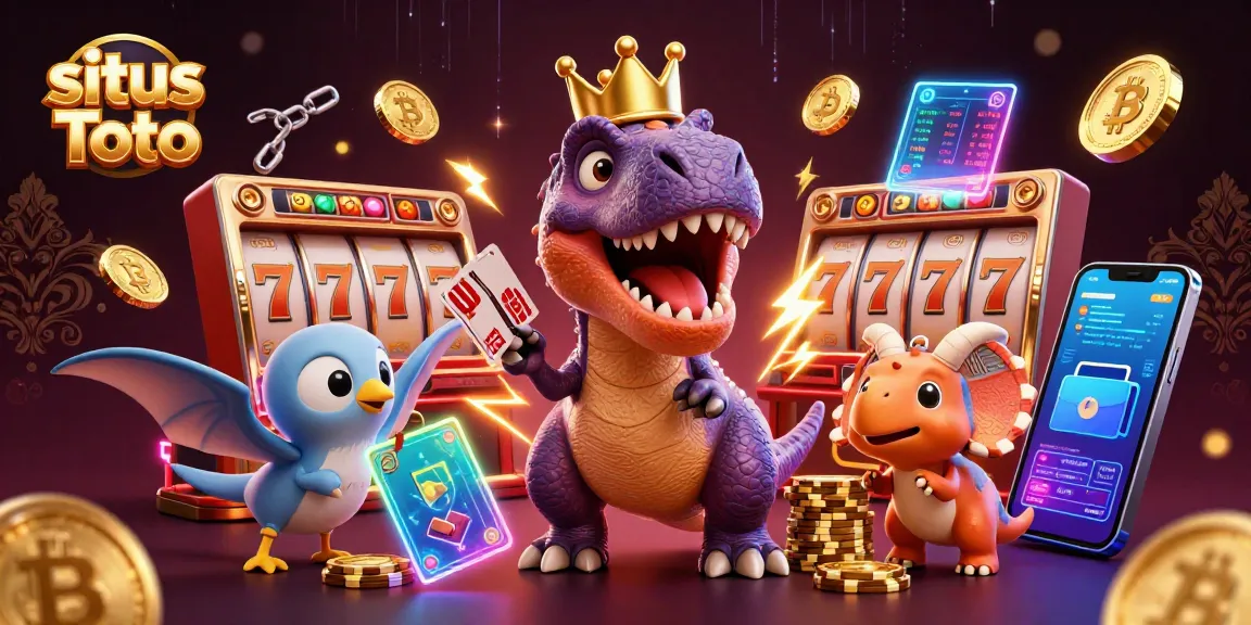 Engage with the thrilling experience of situs Toto gaming featuring slot elements and vibrant dinosaurs.