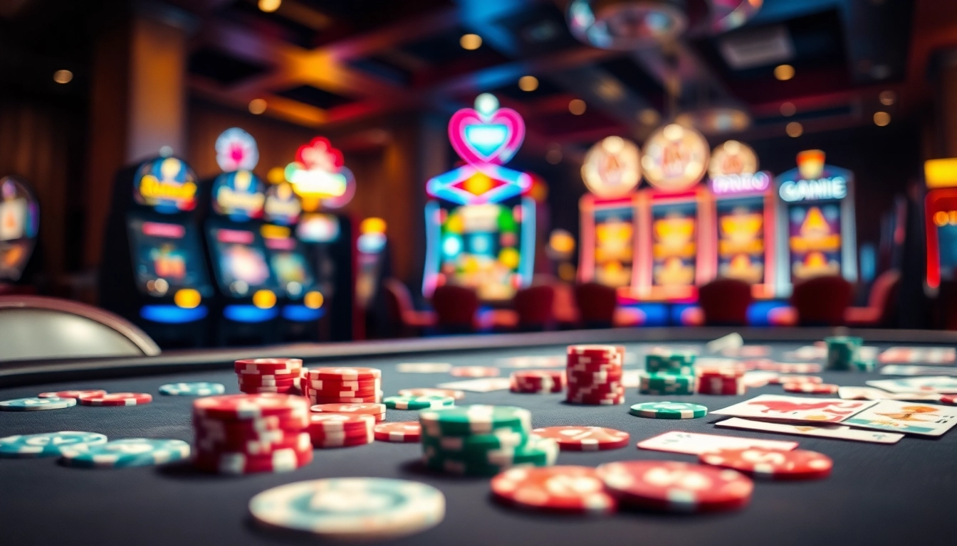 Experience thrilling gameplay with afk toto in a lively casino setting filled with vibrant chips and cards.