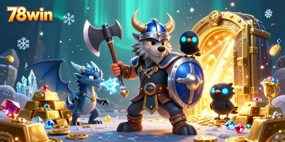 Win big with 78win in this vibrant casino scene featuring treasure and mythical creatures.