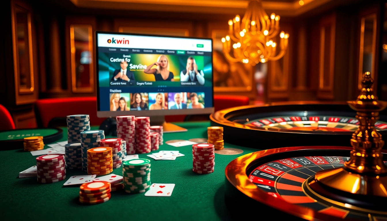 Experience a thrilling okwin gaming atmosphere with vibrant casino visuals and elegant gaming elements.