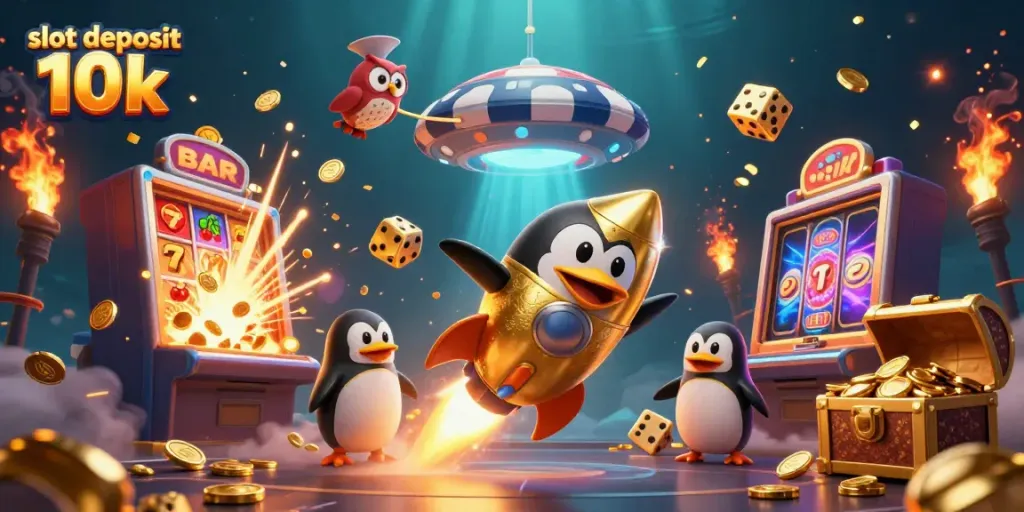 Slot deposit 10k dengan karakter penguin emas dan mesin slot meledak uang koin