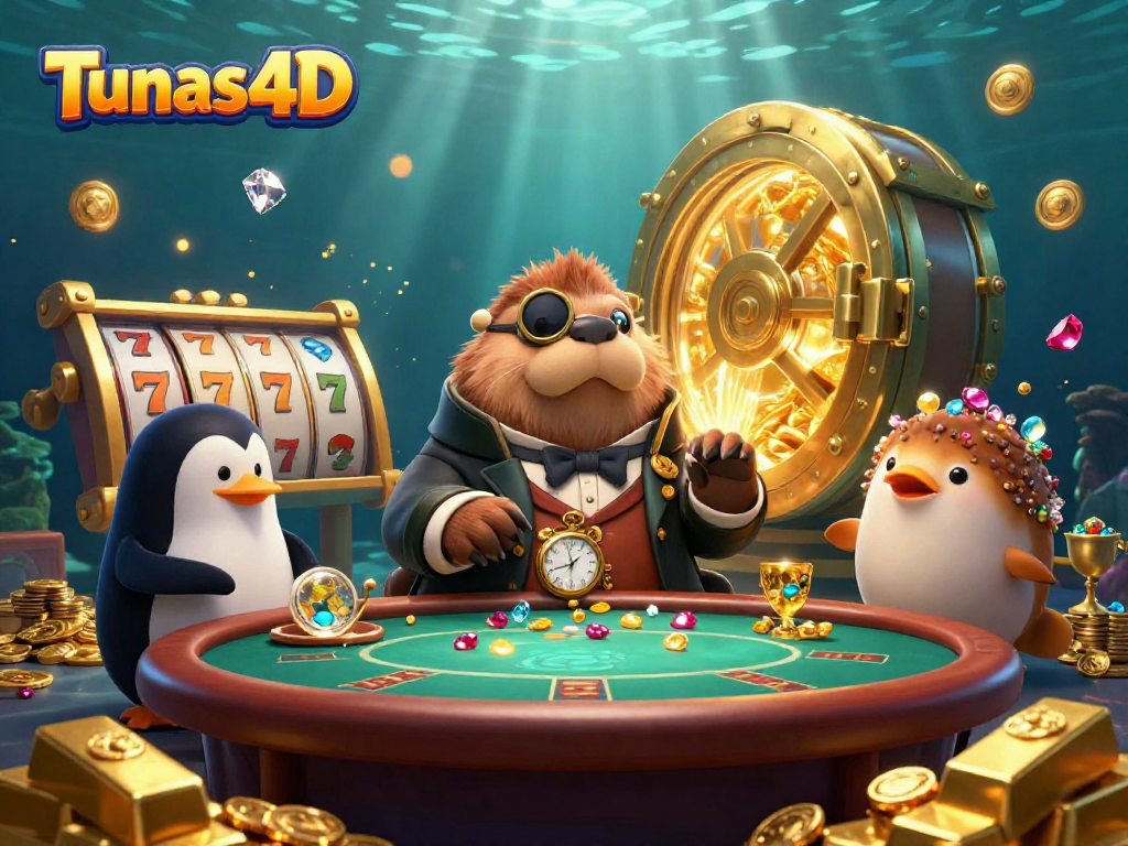 Experience thrilling gameplay at Tunas4D with a vibrant underwater casino scene featuring a walrus and friends.