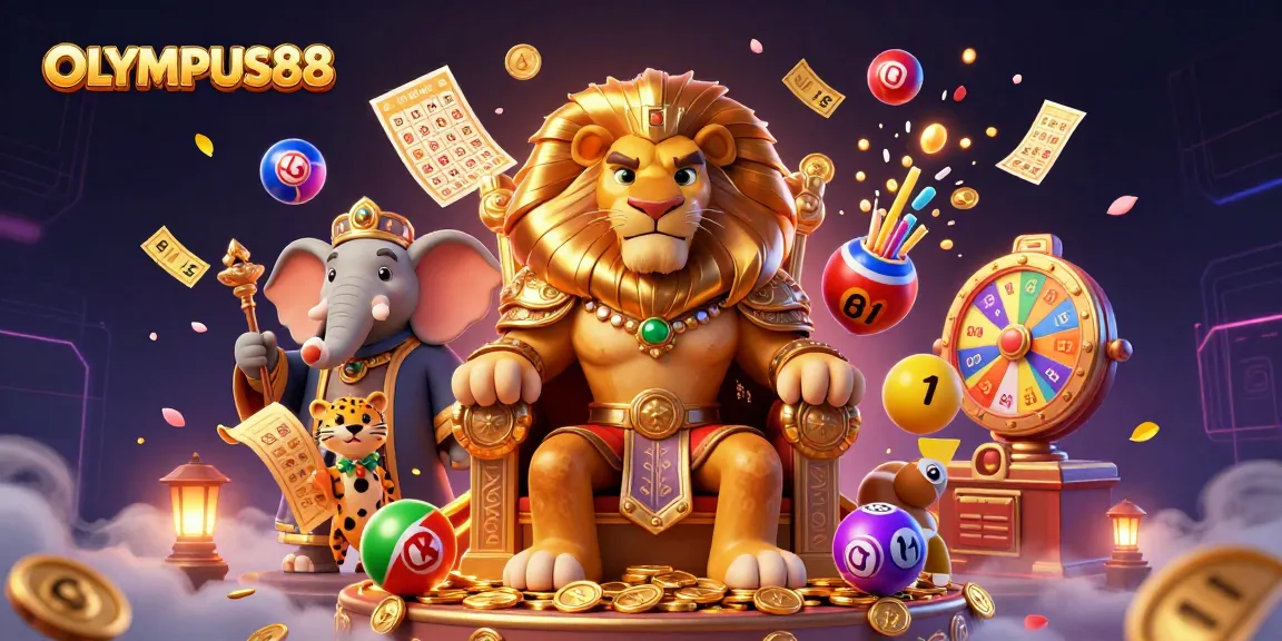 OLYMPUS88 menyajikan permainan lotere yang menarik dengan bola bernomor berwarna-warni dan kartu bingo emas.