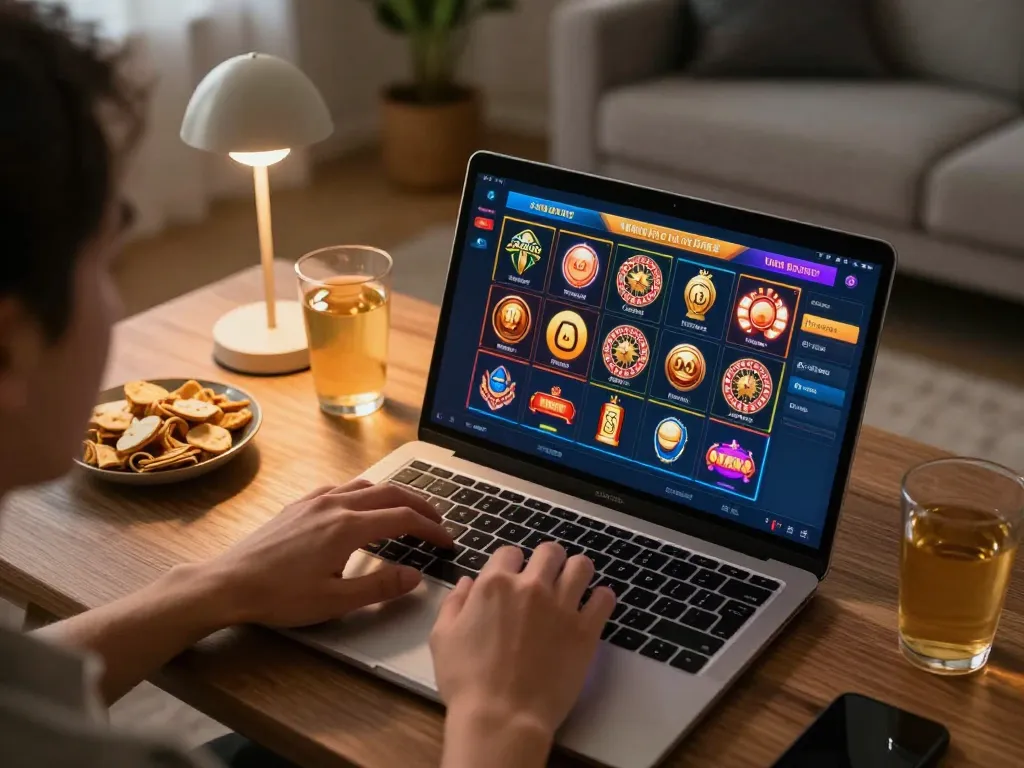 Experience a Lucky win at home with engaging online casino gameplay on laptop.