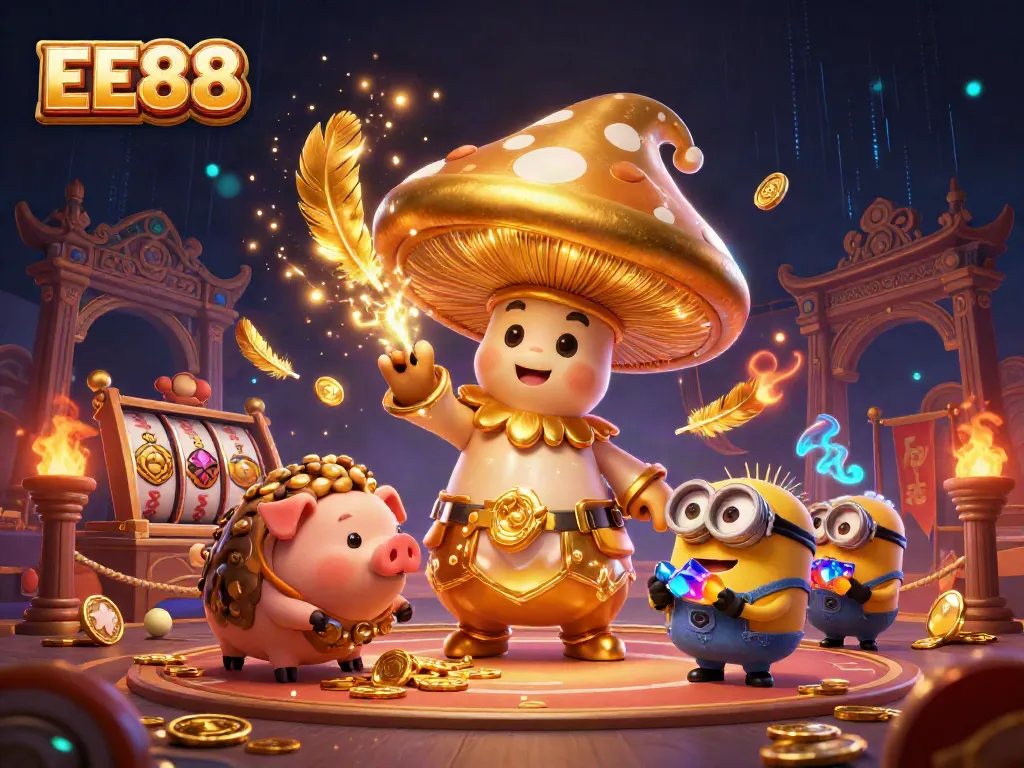 Engage in gaming excitement at EE88 with golden wizard, treasures, and rich casino elements.