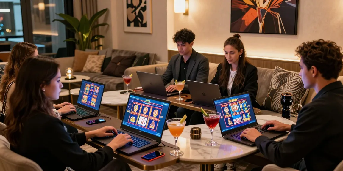 LUXURY777 Link Alternatif, suasana santai dengan permainan kasino online, orang-orang menikmati momen bermain bersama.