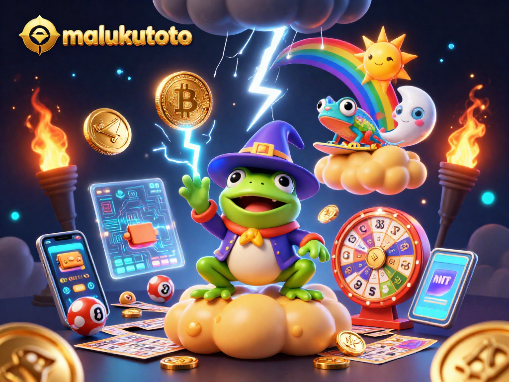 Menang di lotere dengan malukutoto, ilusi mengesankan dengan koin emas dan tema judi.