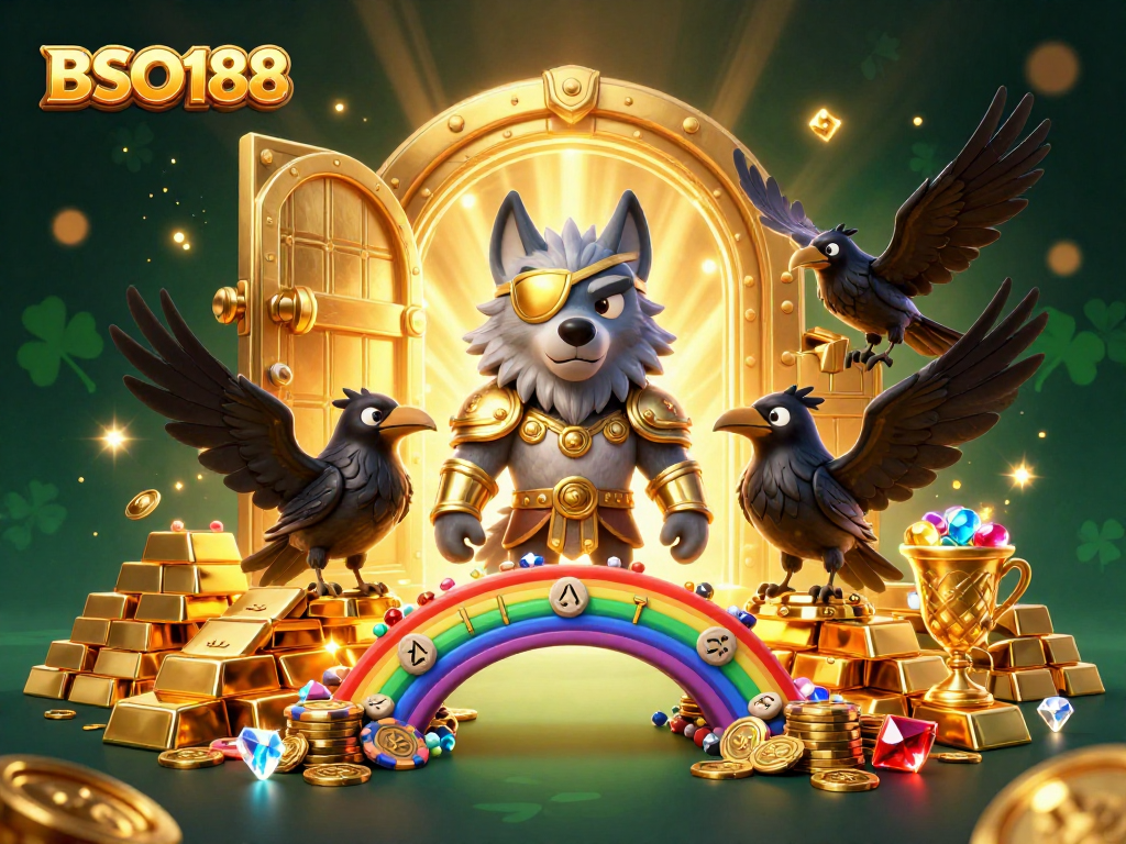 Engage with BSO188, featuring iconic gambling symbols and characters in a vibrant casino realm.