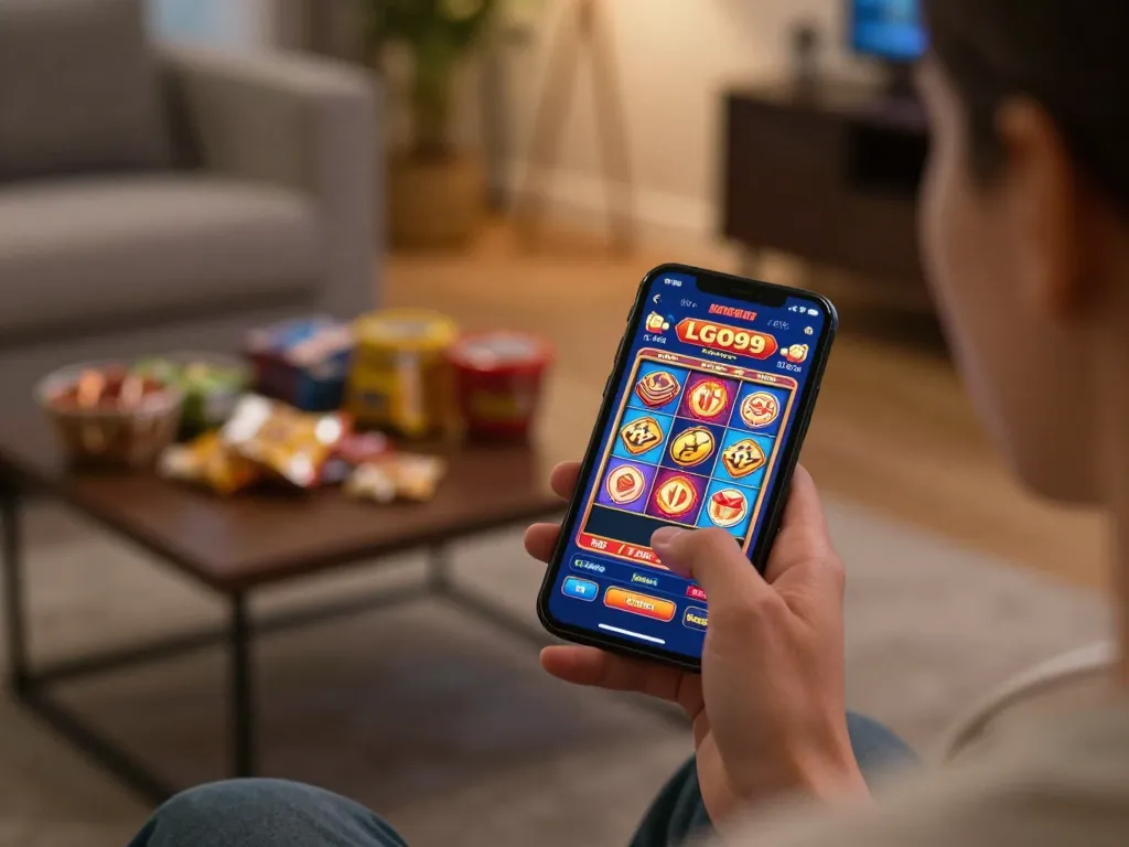 Aplikasi mobile LGO99 menampilkan permainan slot yang menarik dalam lingkungan rumah yang nyaman.