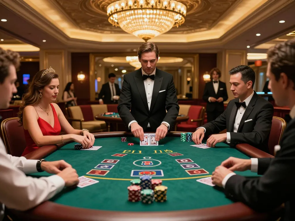 Players enjoying blackjack at https://123win.click/ casino with dealer actively managing the game.