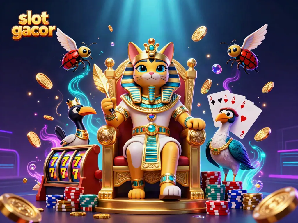 Experience the thrill of slot gacor with vibrant 3D Egyptian-themed casino scene.