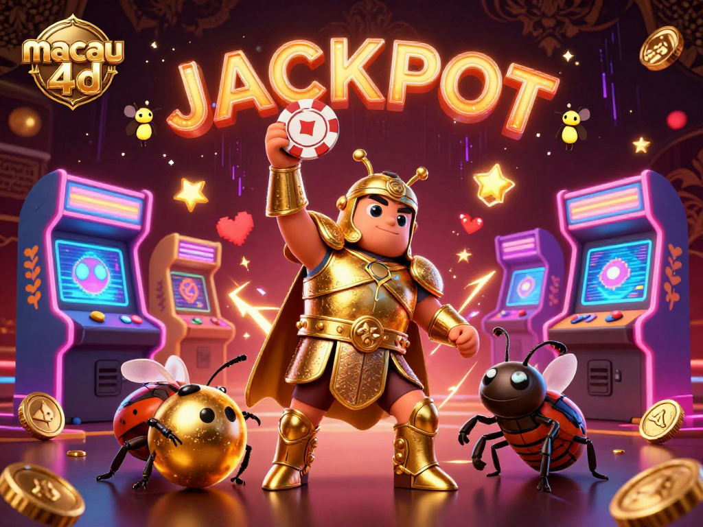 Experience the thrill of macau 4d with a victorious beetle and glowing casino elements.