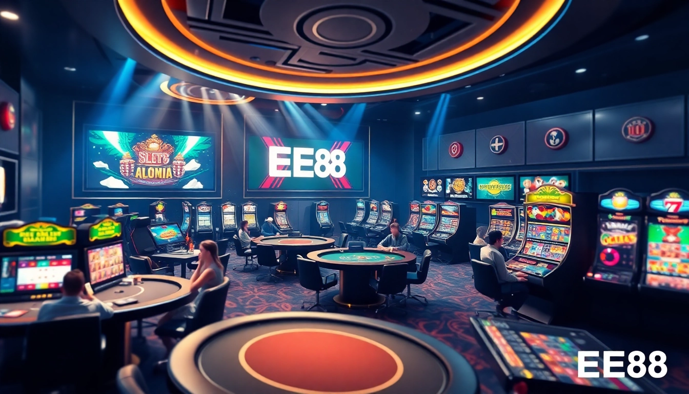 Engaging scene of gamers at Nhà cái EE88, showcasing thrilling 3D casino games.