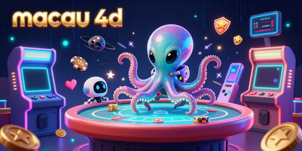 Engage with macau 4d holographic poker as an alien octopus and robot create vibrant gambling excitement.