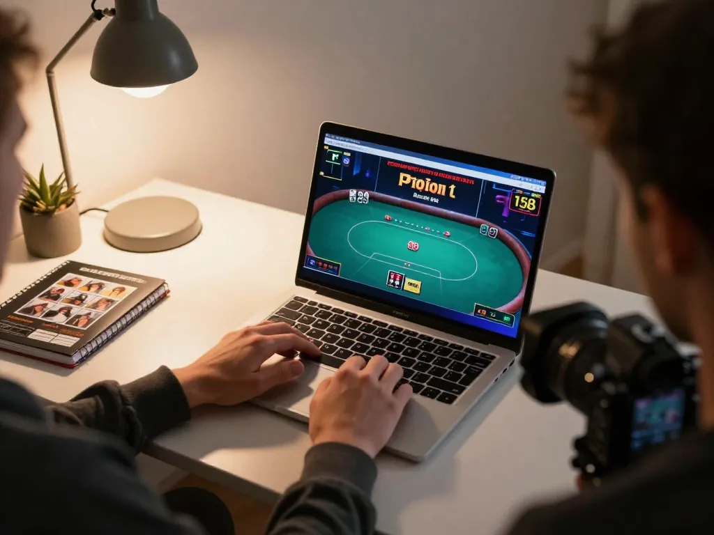 Engaged player using ledaonline for live casino games on laptop, showcasing dynamic online gaming experience.