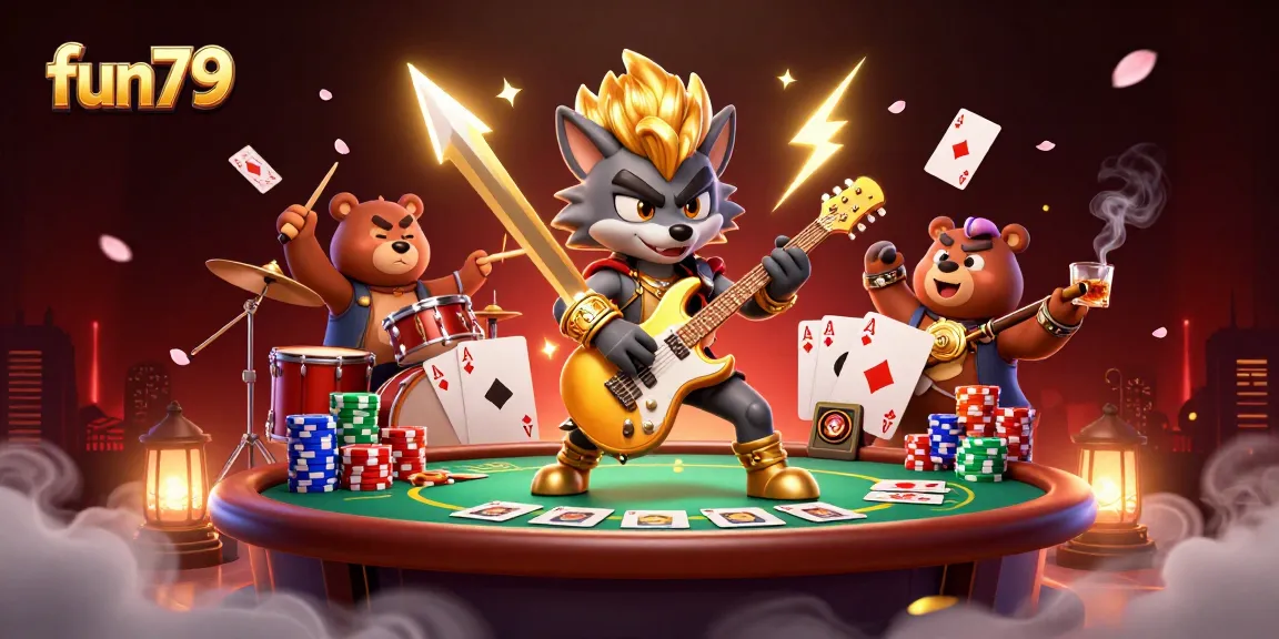 Experience the excitement of fun79 as the rock star wolf electrifies the casino stage with thrilling poker action.