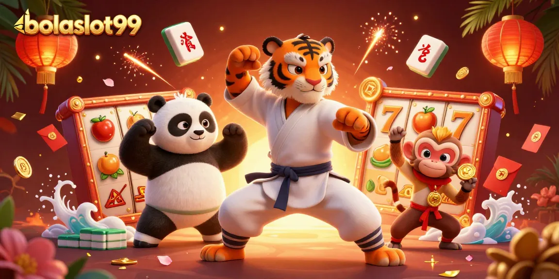 Experience bolaslot99's thrilling action with kung fu characters and vibrant casino elements.