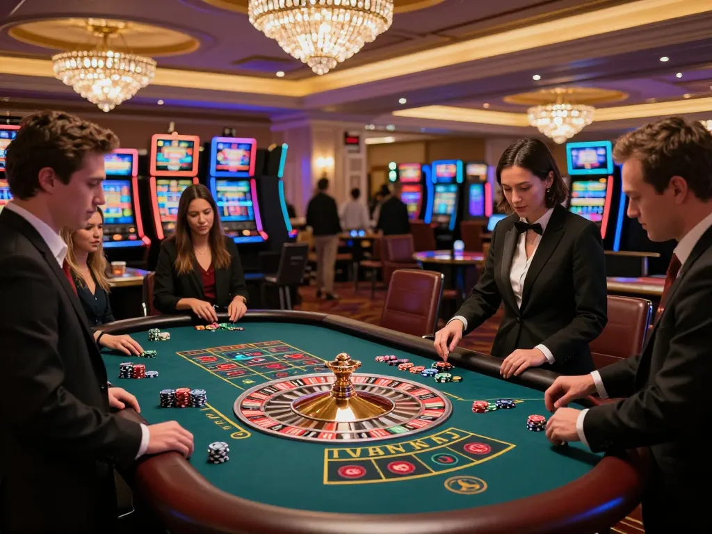 Players enjoying roulette at SC88 casino, vibrant atmosphere with colorful chips and excited reactions.