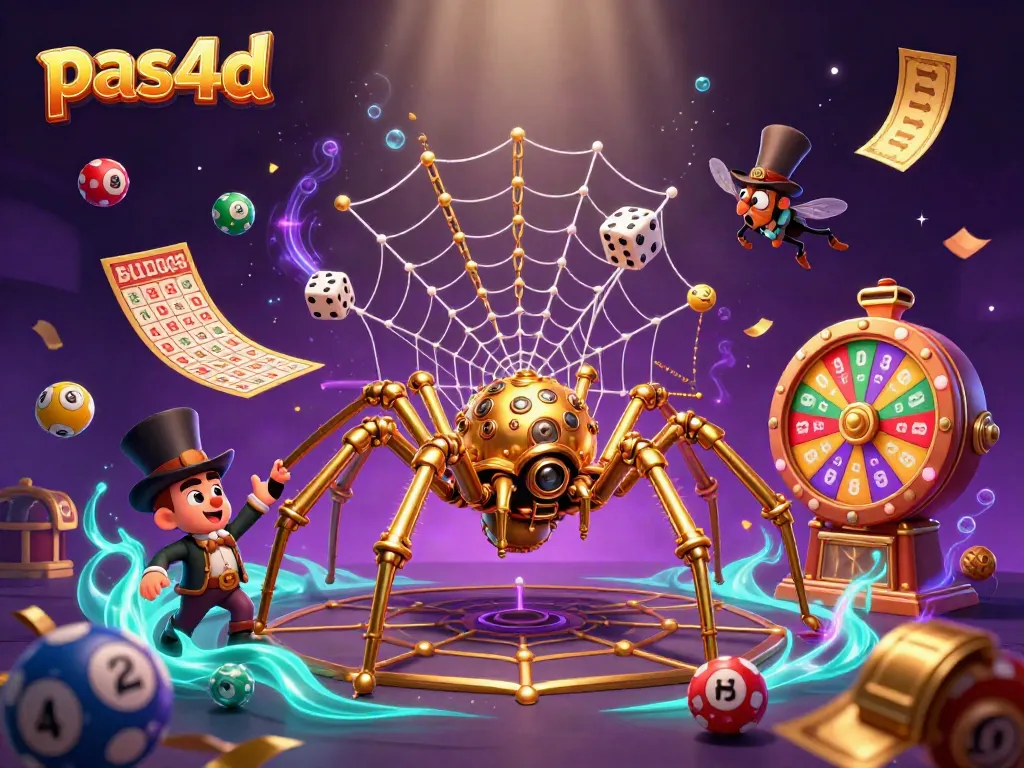 permainan menarik pas4d dengan bola lotere warna-warni dan karakter kasino yang menawan
