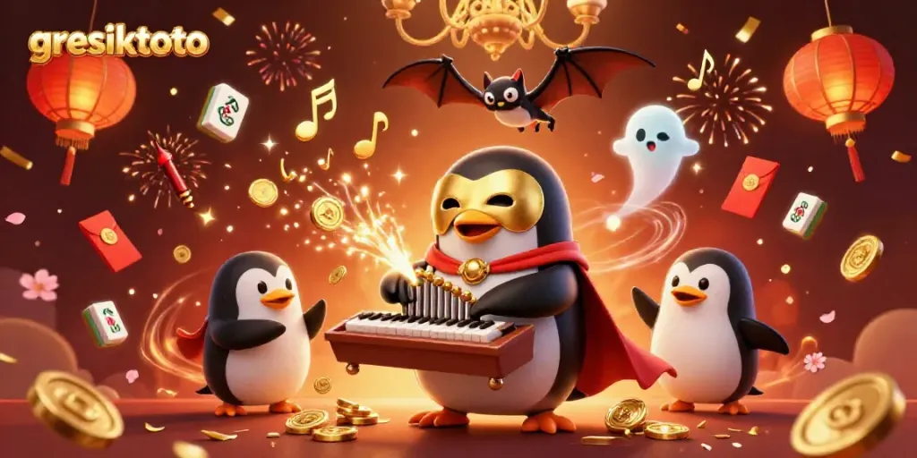 Experience winning with gresiktoto as the phantom penguin plays a gold-coin-shooting organ, exciting casino ambiance!