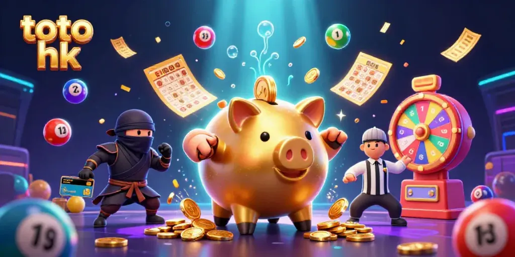 Permainan togel hk memikat dengan karakter sumo dan ninja dalam ilustrasi 3D yang menarik.