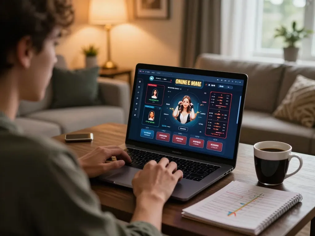 LGO99 player engaging in strategic online gaming at home with focus on laptop screen