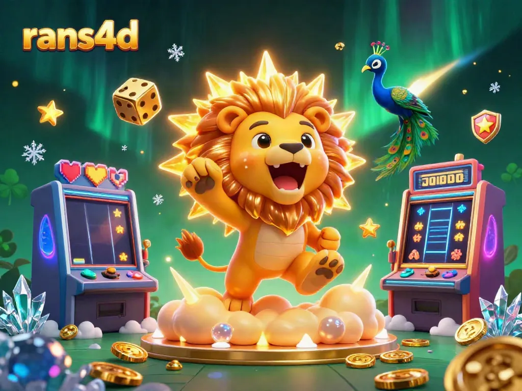 Bermain slot di RANS4D dengan mesin slot 3D berwarna penuh dan simbol keberuntungan yang bersinar.
