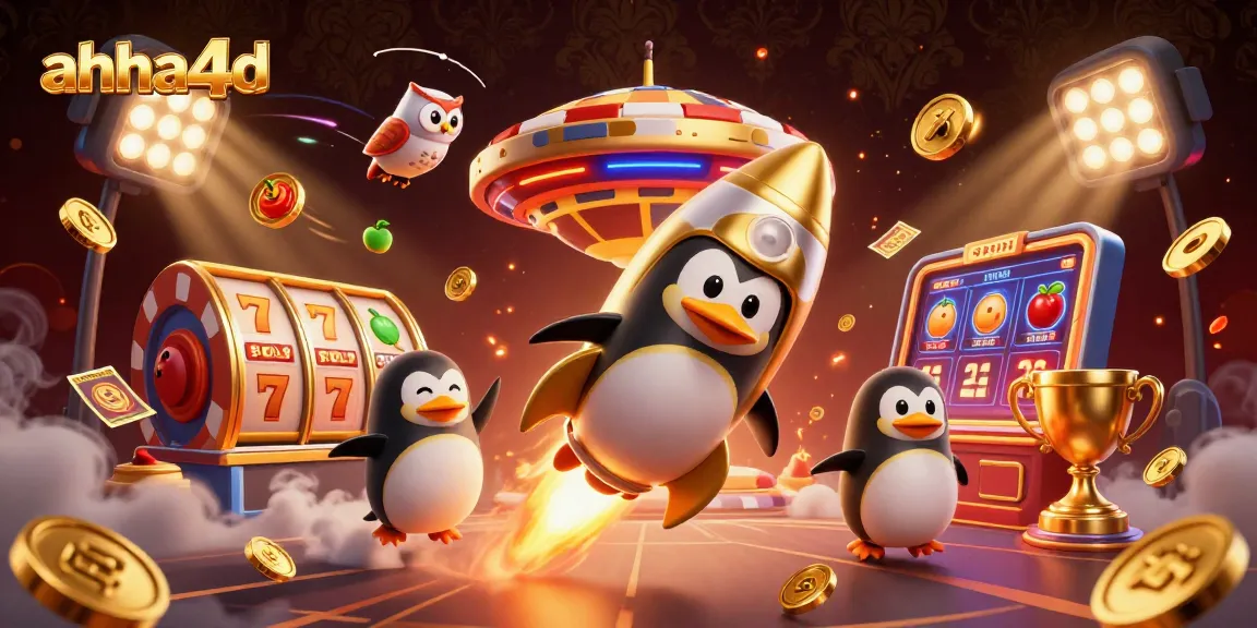 Experience thrilling gameplay with ahha4d as the golden penguin races towards the gigantic poker chip casino.