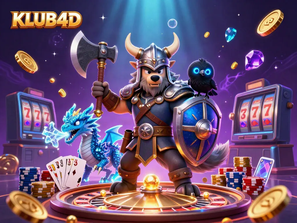 Gambarkan kemenangan di KLUB4D dengan makhluk fantastis dan elemen kasino yang memukau.