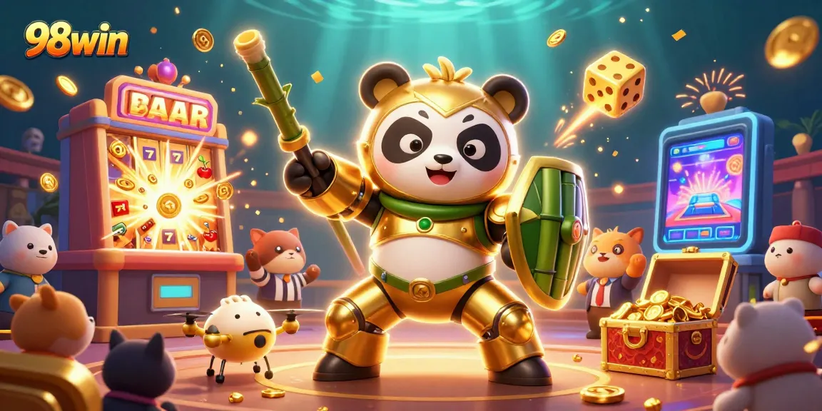 Engage with the vibrant 98win casino scene featuring a mech-suit panda in action.