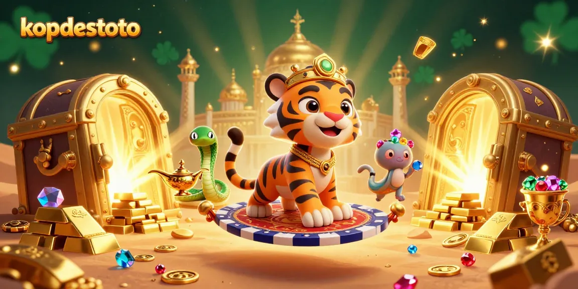 Play exciting games at kopdestoto with a vibrant 3D illustration of a sultan on a flying carpet surrounded by treasures.