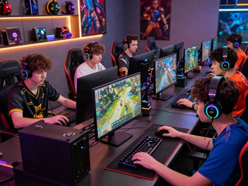 Gamers intensely competing in a vibrant online gaming environment showcasing 78win setups.